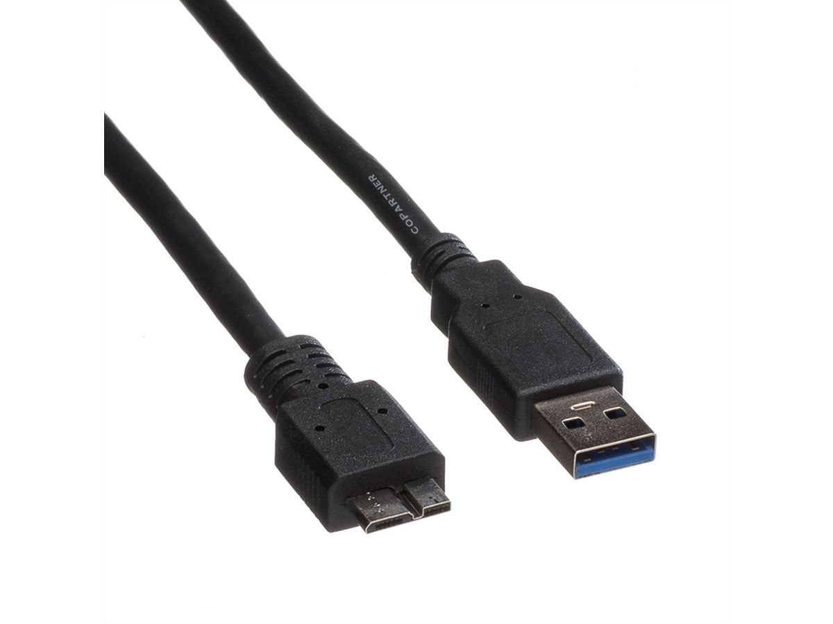 ROLINE USB 3.2 Gen 1 Cable, A - Micro B, M/M, black, 0.8 m