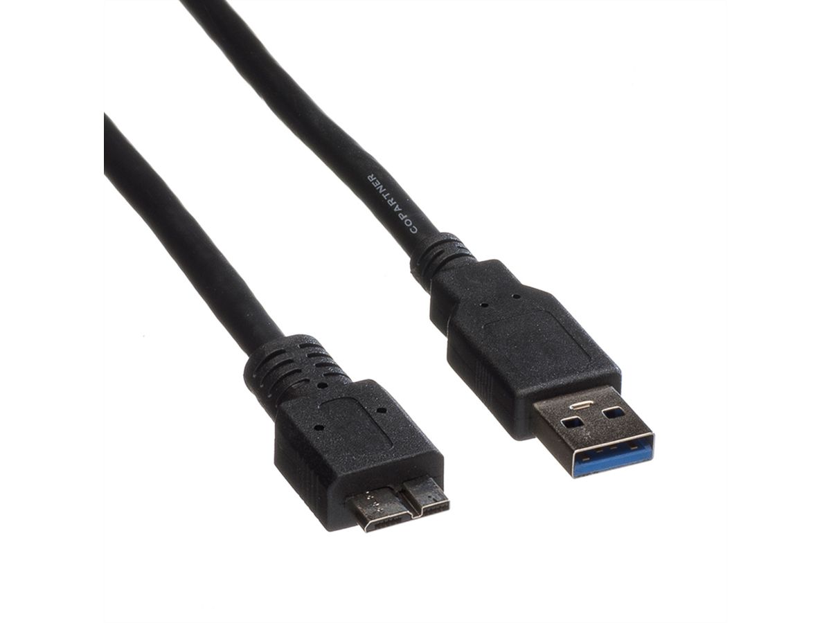 ROLINE USB 3.2 Gen 1 kabel, type, A M - Micro B M, zwart, 0,8 m