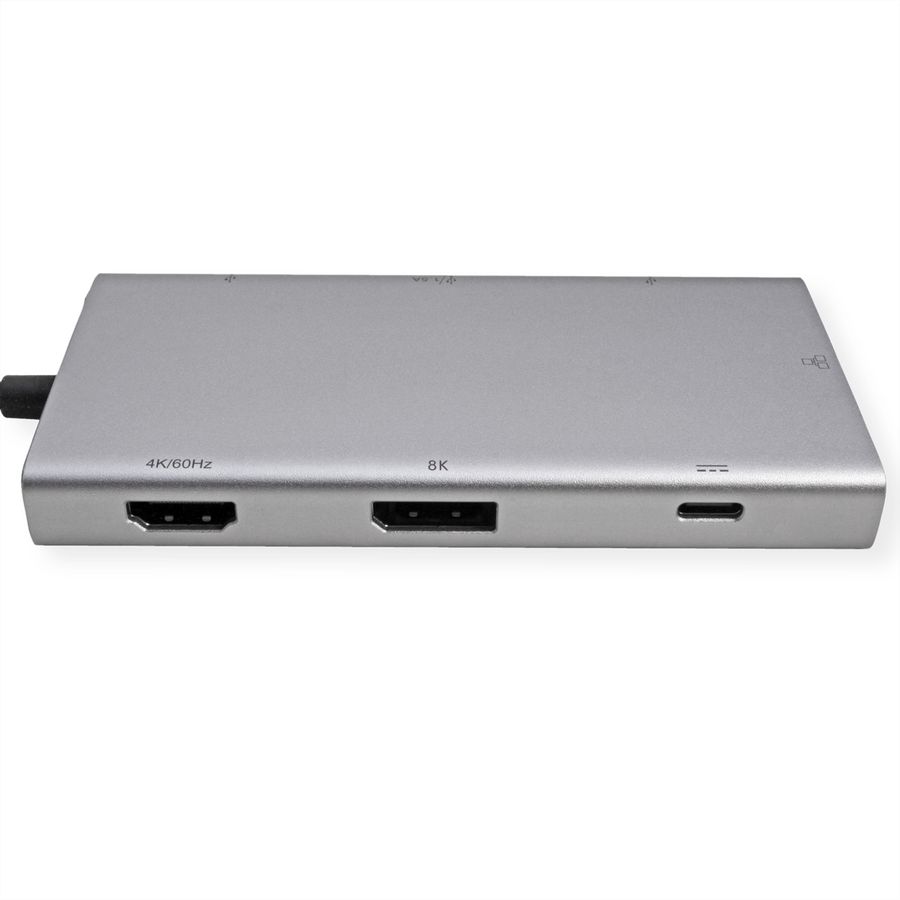 VALUE USB Type C Docking Station, HDMI+DP 4K60, 3x US3.2Gen1 (1x C + 2x A), 1x PD, 1x RJ45