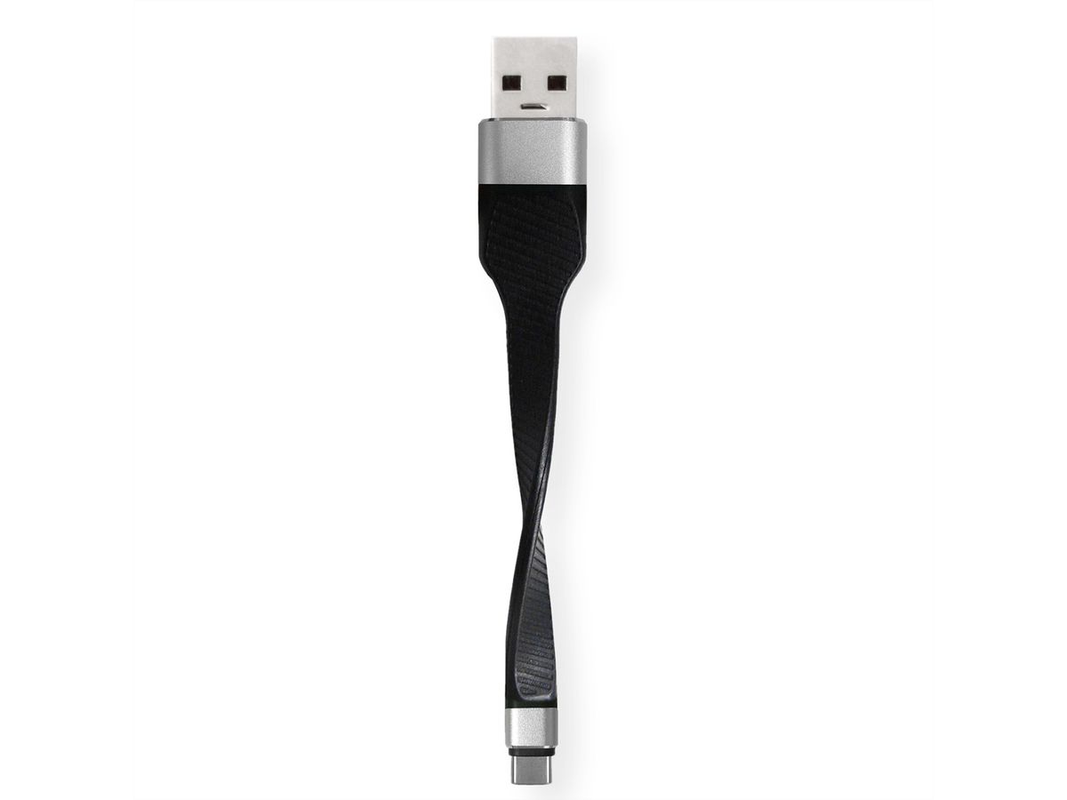 ROLINE USB 3.2 Gen 1 Siliconen kabel, A-C, M/M, zwart, 11 cm