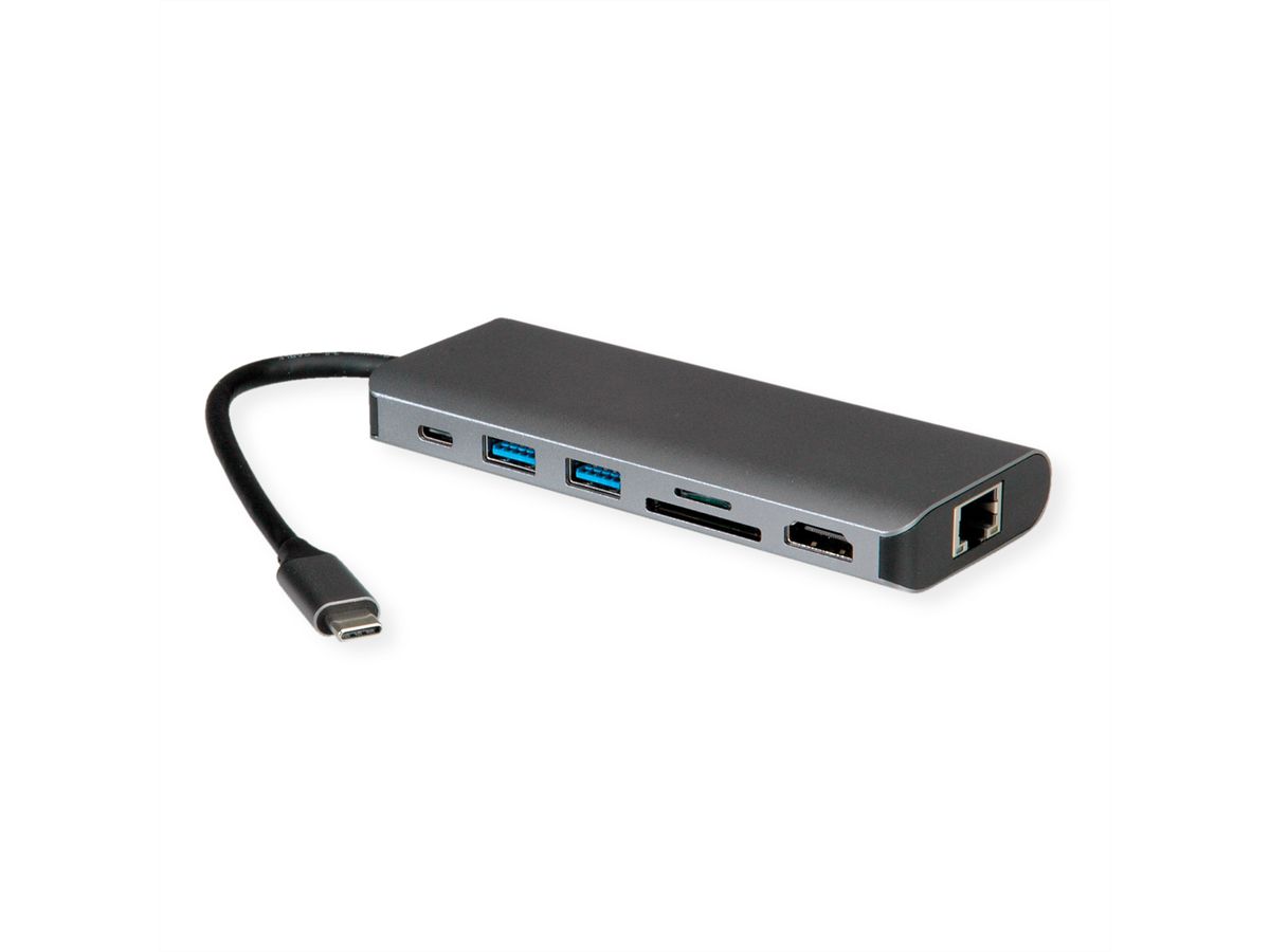 ROLINE dockingstation USB Type C, 8K30 HDMI, 2x USB3.2 Gen1 (A), 1x PD, 1x LAN, SD/MicroSD