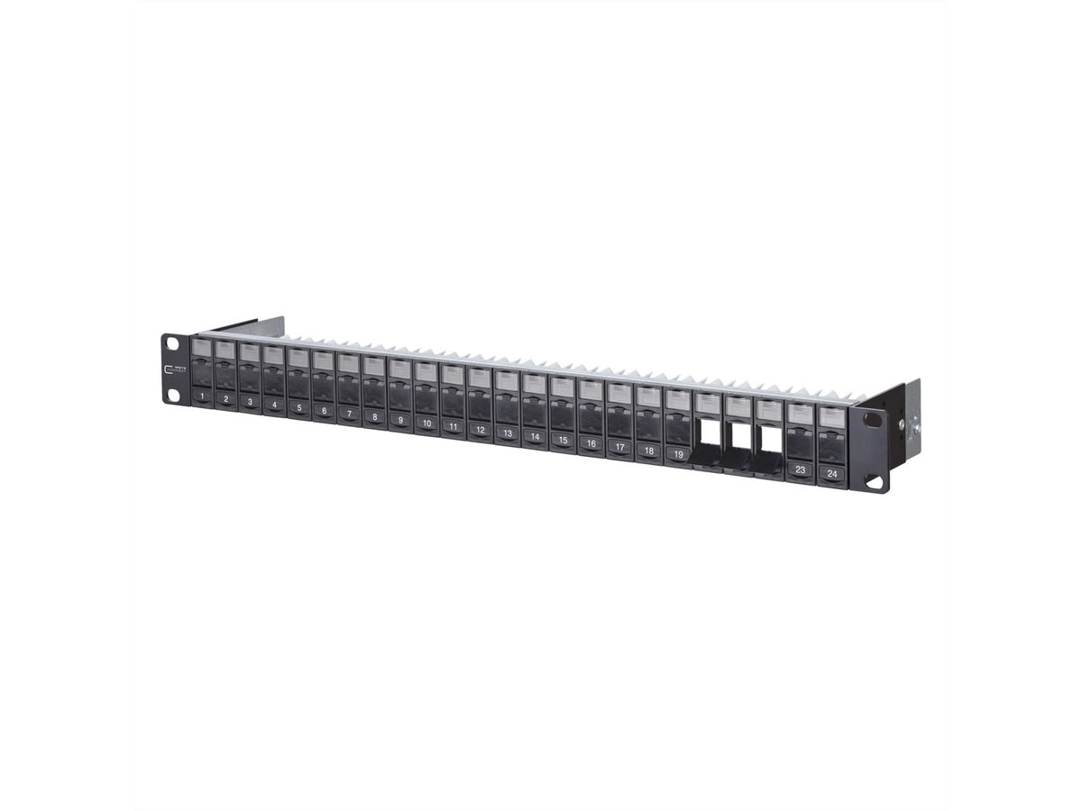 METZ CONNECT Keystone 19 inch moduledrager 1 HE, 24 poorten leeg, afgeschermd, zwart