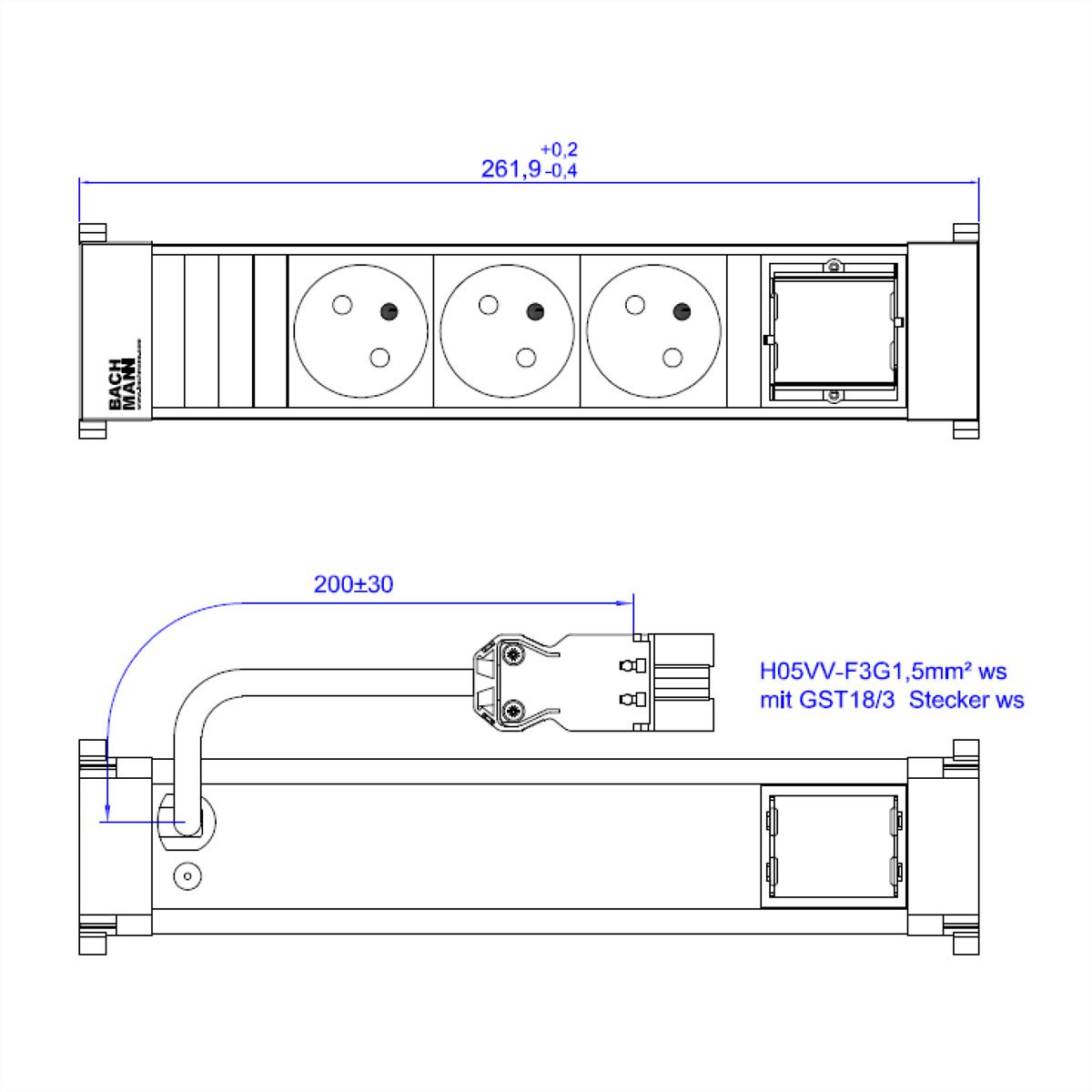 BACHMANN POWER FRAME 3xUTE 1xCM 0.2m GST18 RAL9010