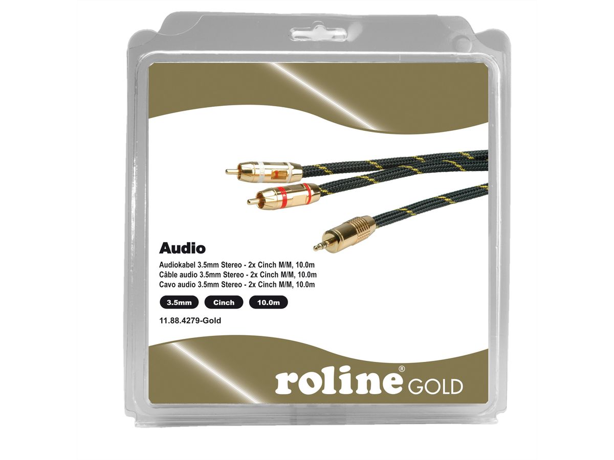ROLINE GOLD Audio Connection Cable 3.5mm Stereo - 2 x Cinch (RCA), Male - Male, Retail Blister, 10 m