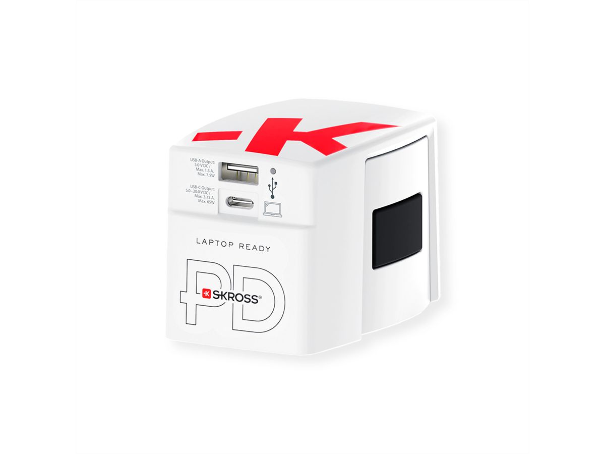 Skross Wereld USB Oplader A/C 65PD met USB-C kabel, Wereldwijd