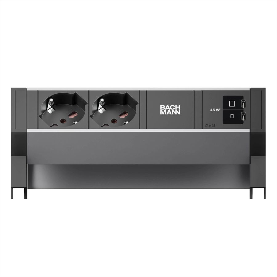 BACHMANN DESK2 ALU BLACK 2xP40, 1xUSB C/C 45W L=0,2m