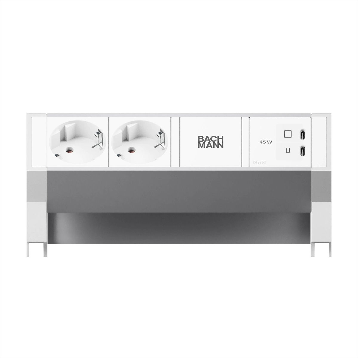 BACHMANN DESK2 ALU WHITE 2xCEE7/3, 1xUSB C/C 45W L=0.2m RAL9010