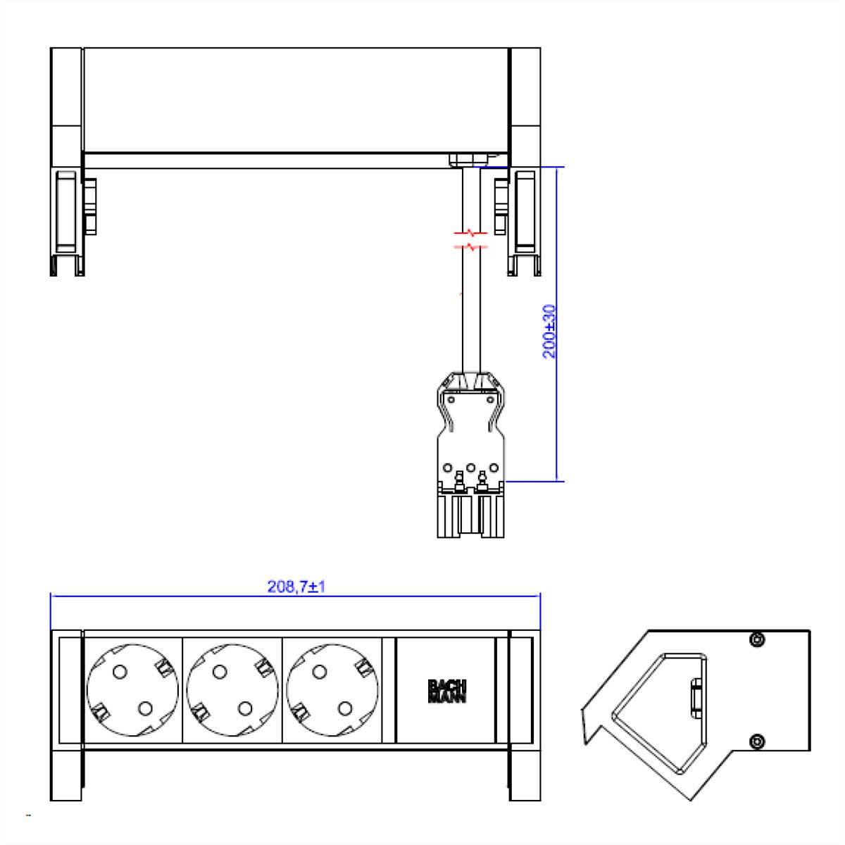 BACHMANN DESK2 ALU WHITE 3xCEE7/3 0.2m GST18 RAL9010