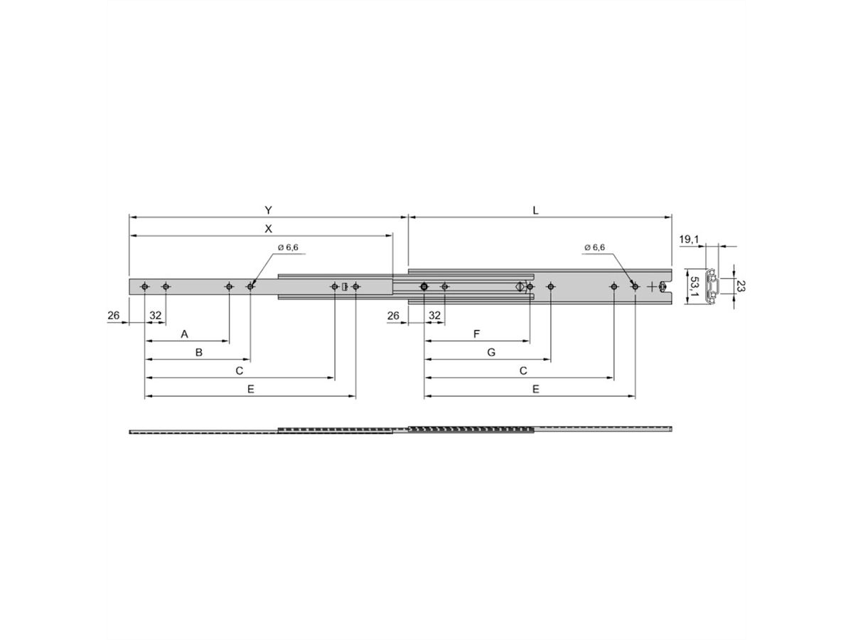 SCHROFF Telescopic Slide, Universal, Heavy Load, 2 U 600L