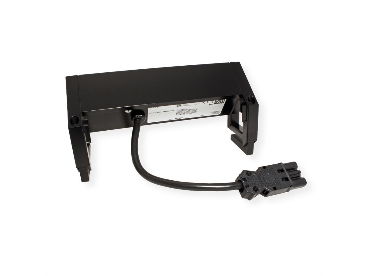 BACHMANN DESK2 2xUTE 1xUSB A/C 22W, GST18 RAL9005, schwarz, 0,2 m