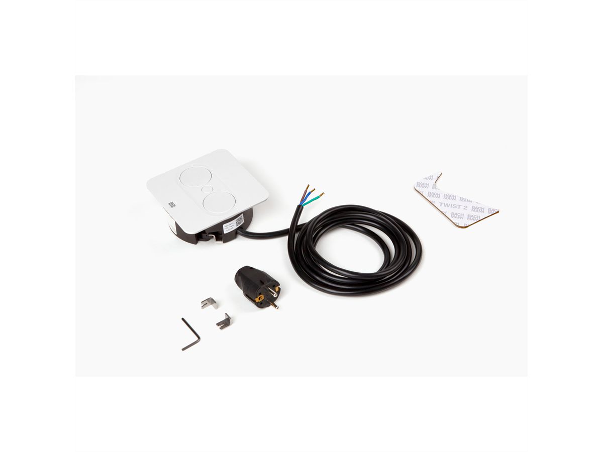 BACHMANN TWIST 2 1xCEE7/3 1xUSB A/C 22W 2,0m AEH RAL9010 30GE angular