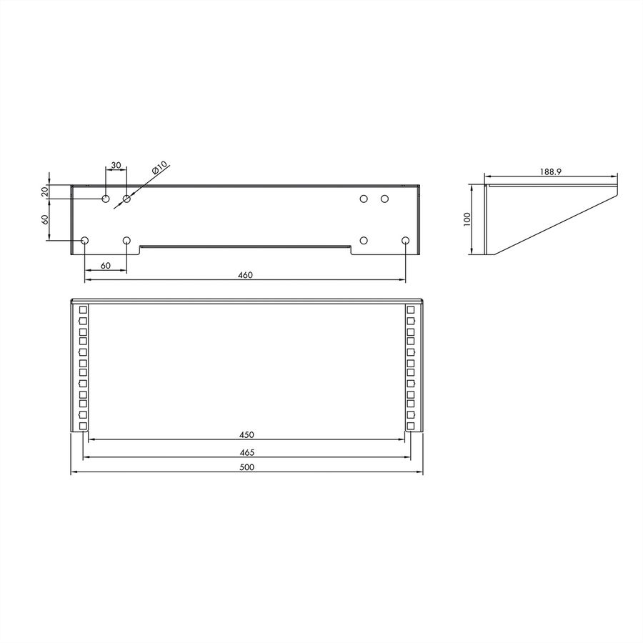 19" wand-/ondersteuningsbeugel, 4 HE, zwart