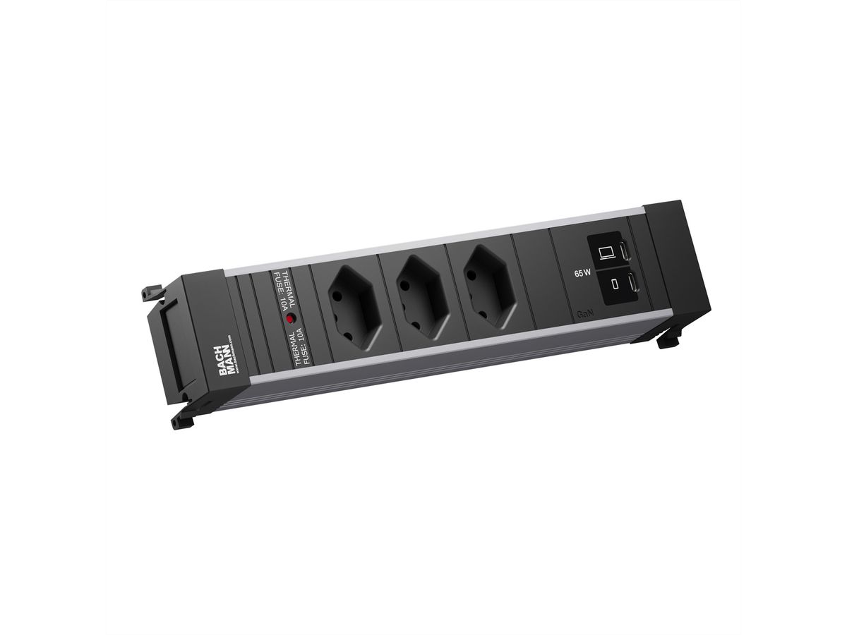 BACHMANN POWER FRAME M 3xCH 0°, 1xUSB C/C 65W L=0.2m