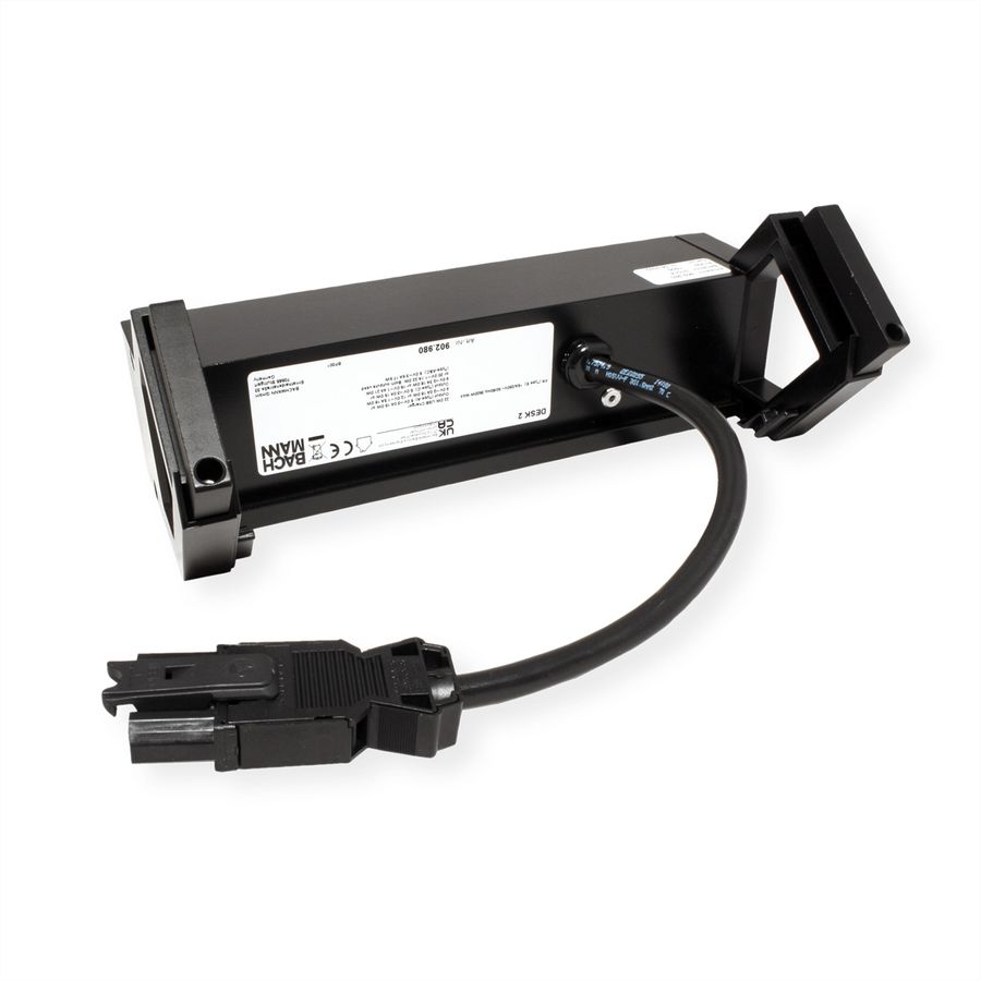 BACHMANN DESK2 2xUTE 1xUSB A/C 22W, GST18 RAL9005, schwarz, 0,2 m