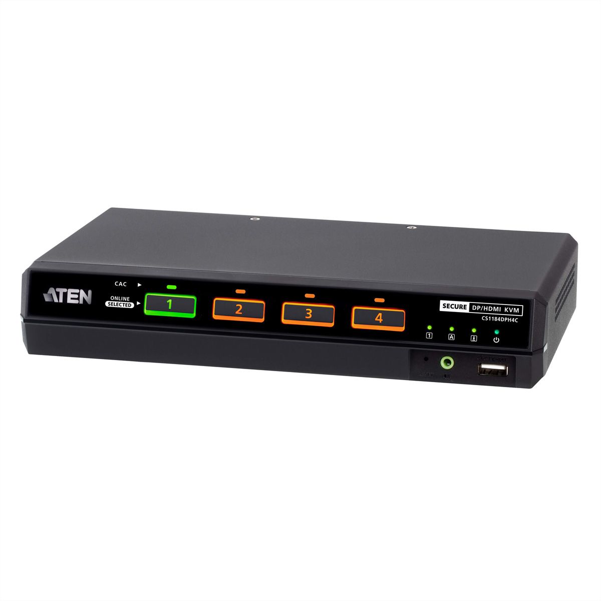 ATEN CS1184DPH4C 4-poorts USB 5K DP/HDMI, Universele beveiligde KVM-switch voor één scherm met kaartlezer