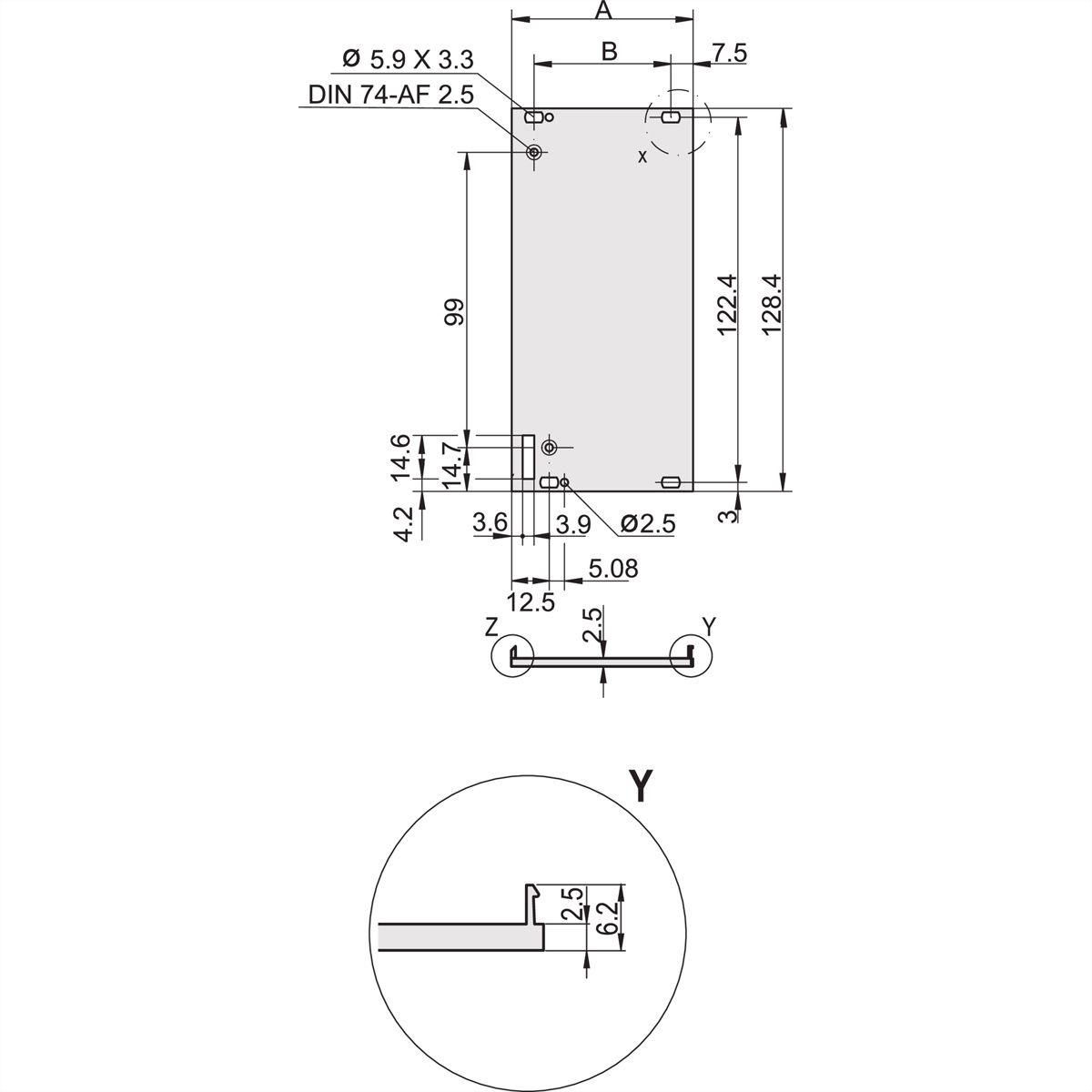 SCHROFF Plug-In Unit U-Profile Front Panel for Handle Form 1, 6 U, 4 HP, 2.5 mm, Al, Front Anodized, Rear Conductive