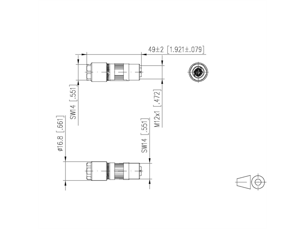 METZ CONNECT M12-female IP67 recht afgeschermd, X-gecodeerd, Cat. 6A