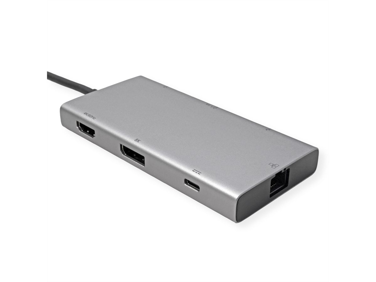 VALUE USB Type C Docking Station, HDMI+DP 4K60, 3x US3.2Gen1 (1x C + 2x A), 1x PD, 1x RJ45