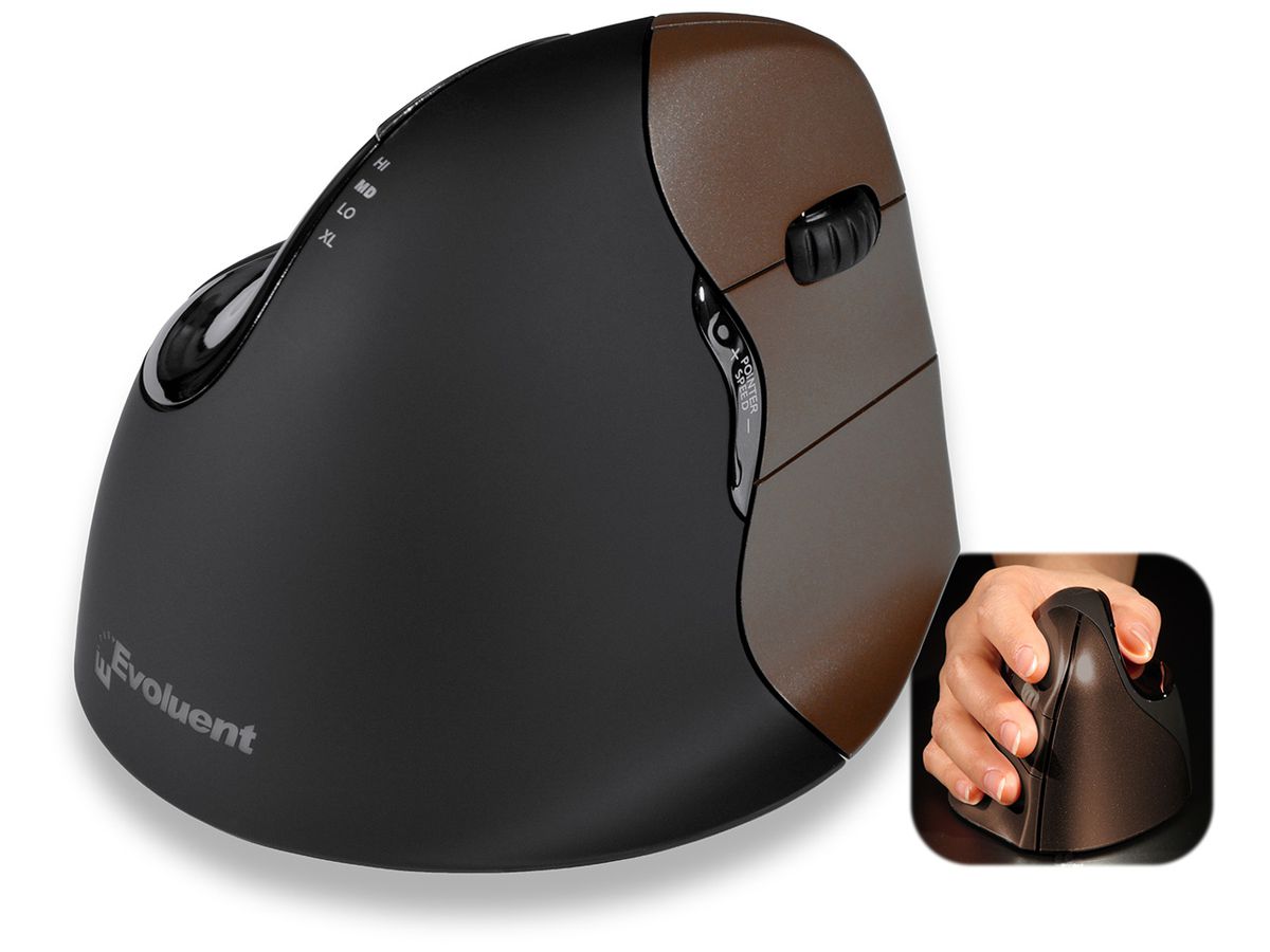 Evoluent VerticalMouse 4 mice RF Wireless+USB Optical Black,Brown