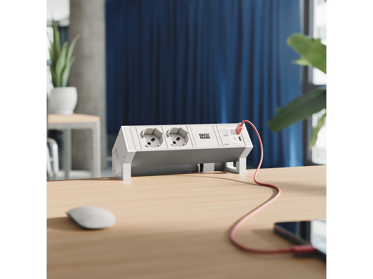 BACHMANN DESK2 ALU WHITE 2xP40, 1xUSB C/C 45W L=0.2m RAL9010
