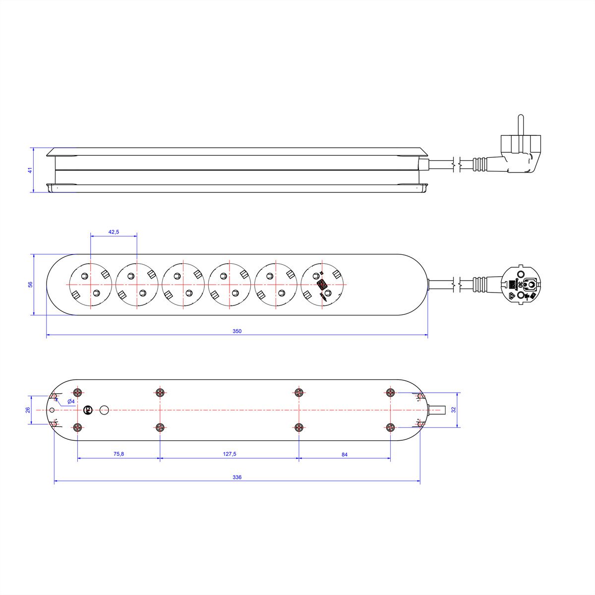 BACHMANN SMART stekkerdoos 6x geaard contact, wit, 5 m