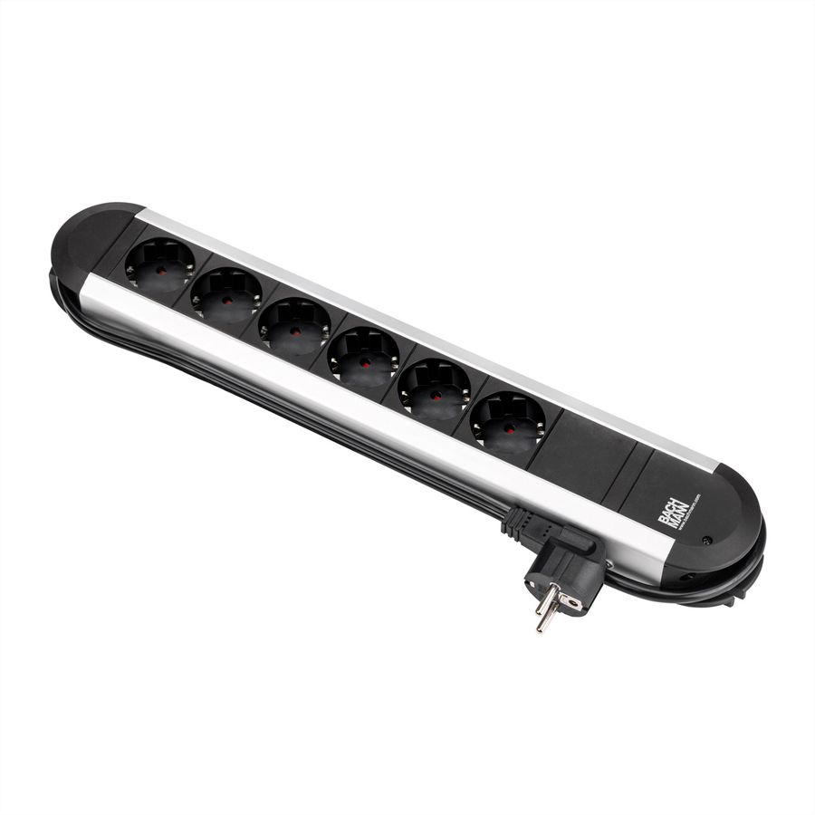 BACHMANN PRIMO stekkerdoos 6x geaard contact, aluminium, 1,75 m