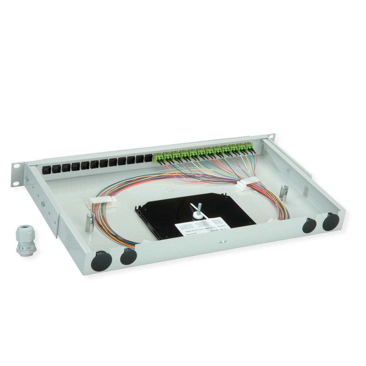TELEGÄRTNER BASIS V LWL-Panel mit Kupplungen & Pigtails, 12x LC Duplex, lindgrün, OM5