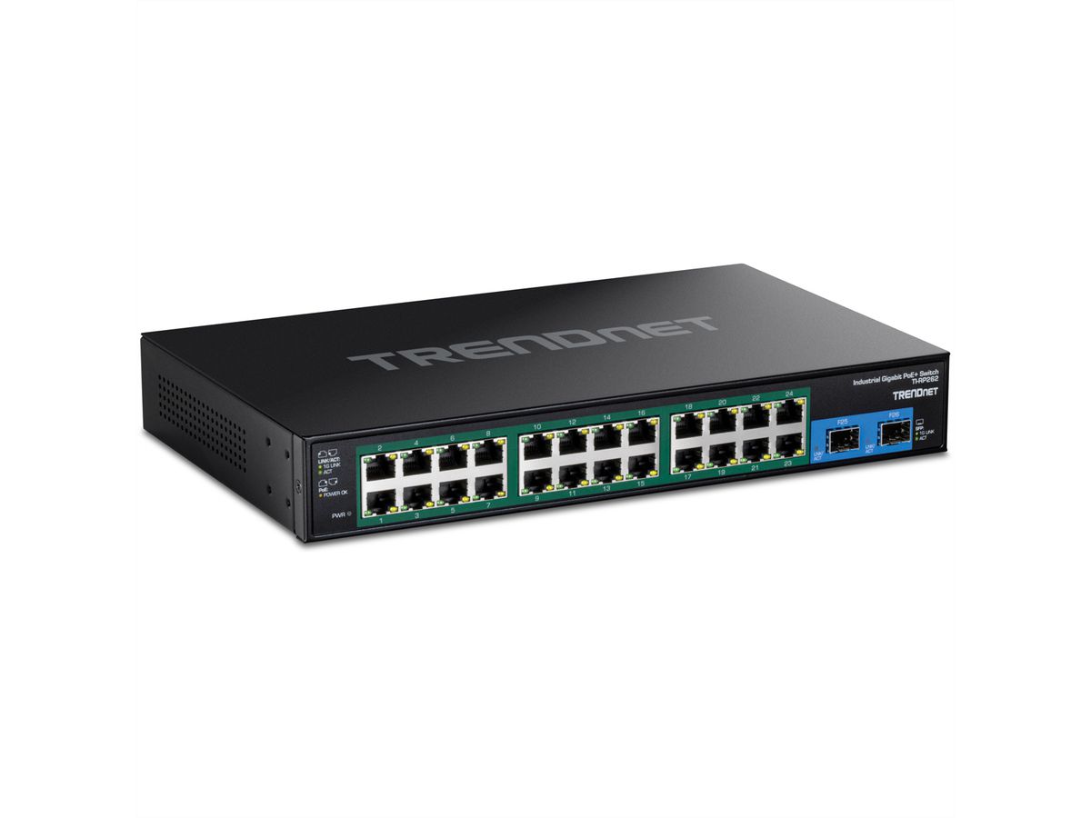 TRENDnet TI-RP262 Rackmount Switch, 26-poorts verharde industriële Gigabit PoE+