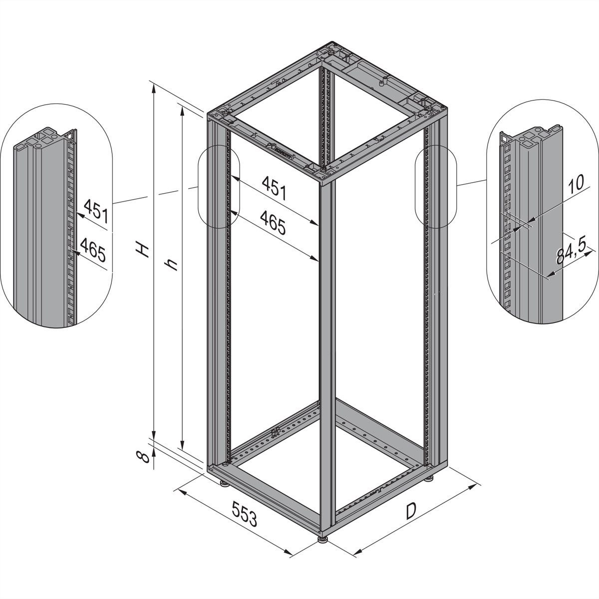 SCHROFF Novastar Cabinet Frame, Universal Heavy-Duty, 16 U 553W 800D