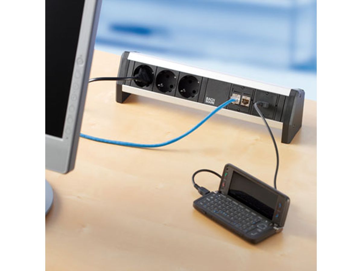 BACHMANN Desk 3x geaard stopcontact, 2xCAT6, 1xUSB 3.0