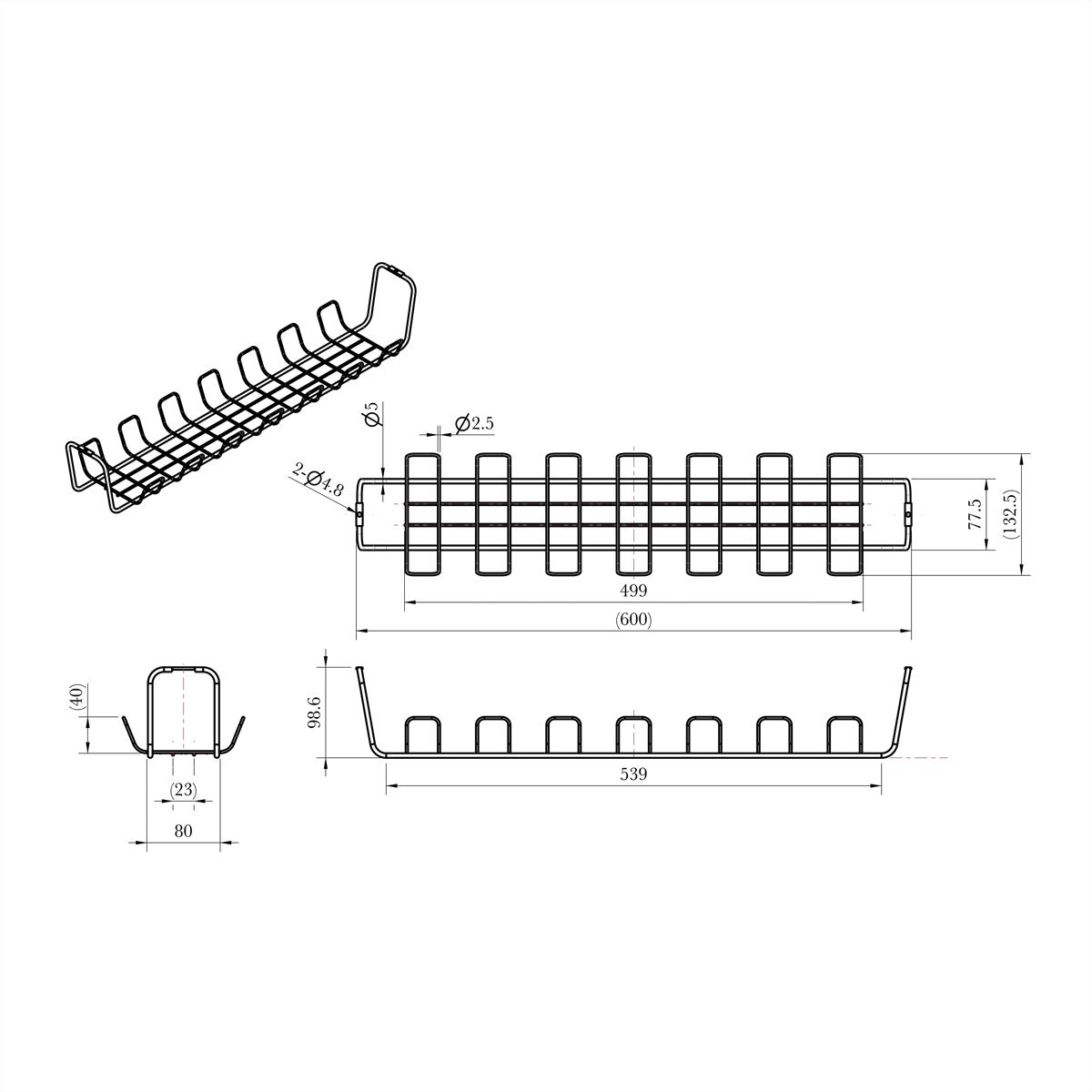 ROLINE Grid Cable Organizer, Under Desk Mount (2 pieces), black