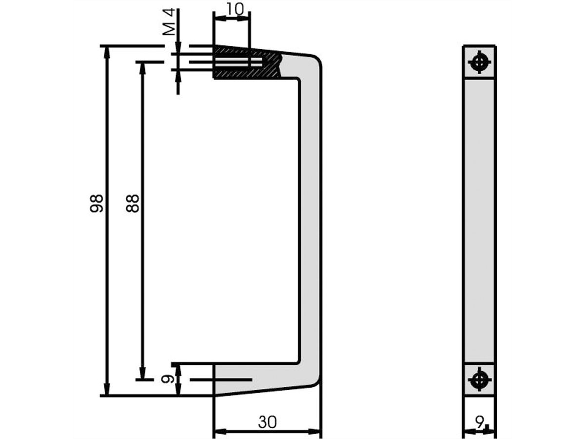 SCHROFF Voorste handgreep, breedte 9 mm, hoogte 98 mm