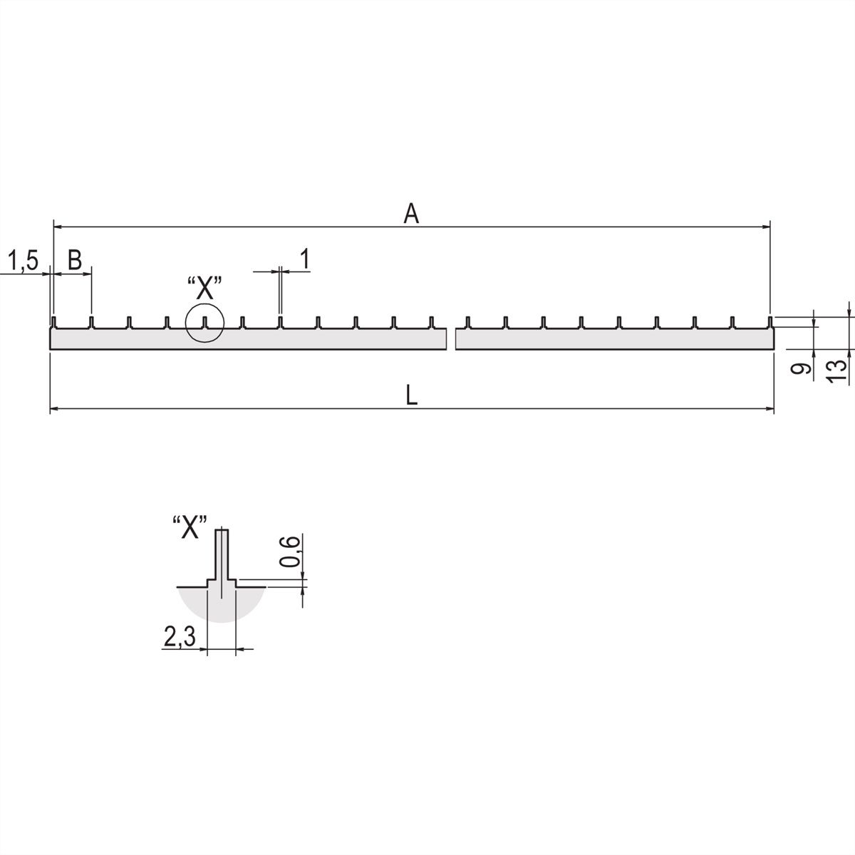 SCHROFF PCB-verzamelrail voor stroomverdeling, 3 pk L328,1 mm