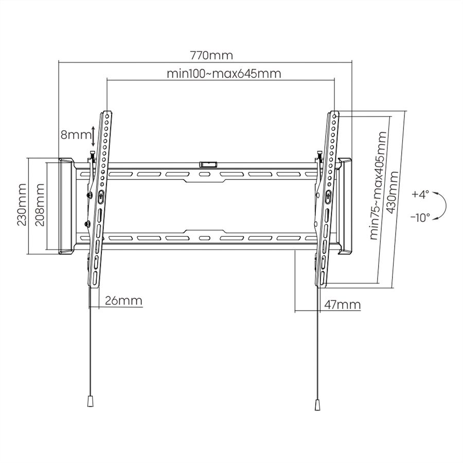 VALUE TV Wall Mount, 47mm Wall Distance, < 75kg, VESA 600x400, tiltable