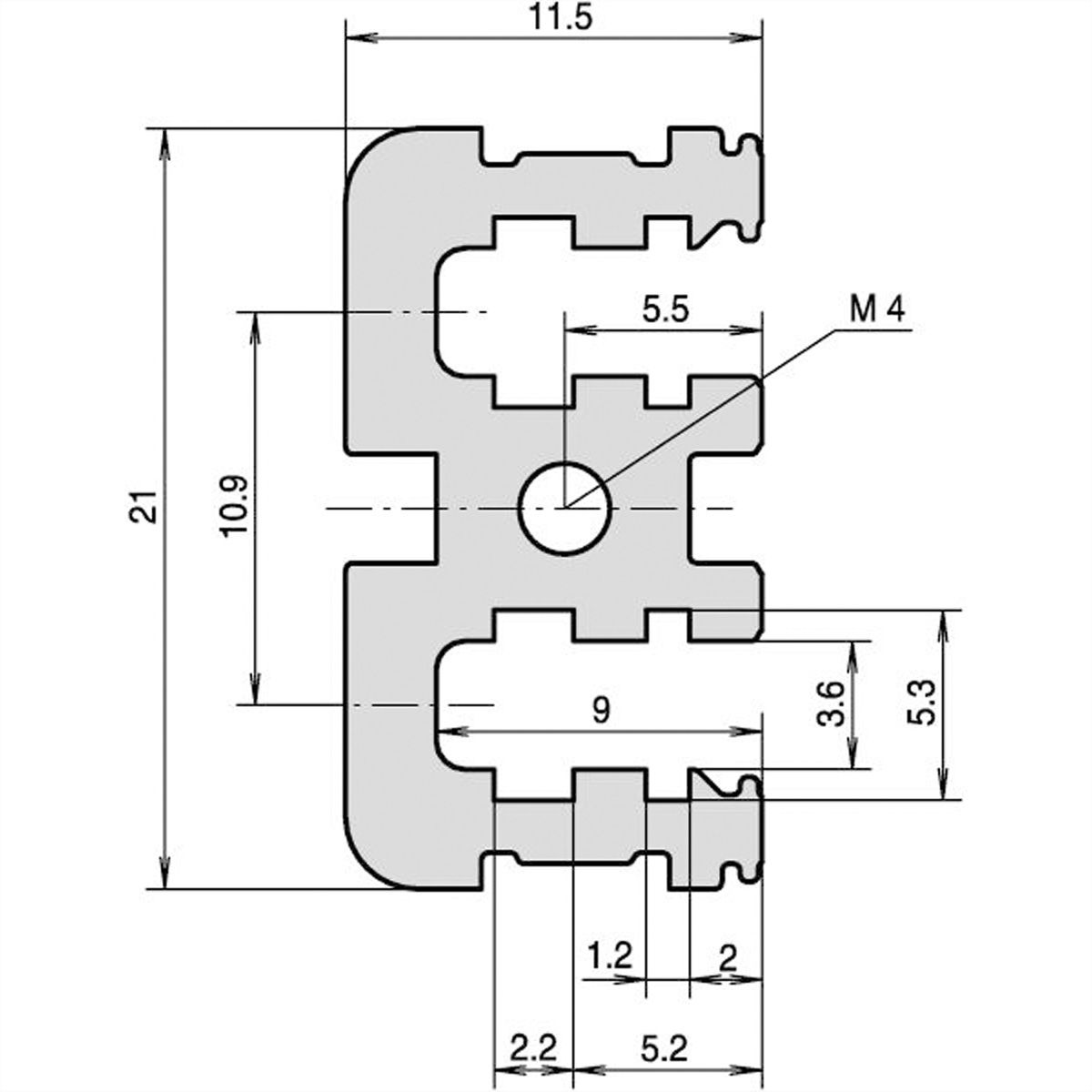 SCHROFF horizontale rail achter in het midden, type VT, 42 pk