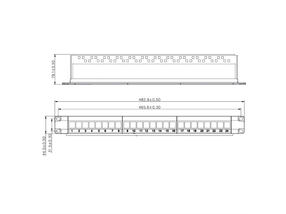 VALUE Keystone 19'' Module Frame, 24 ports, unshielded, 1U, 3-piece-type, black