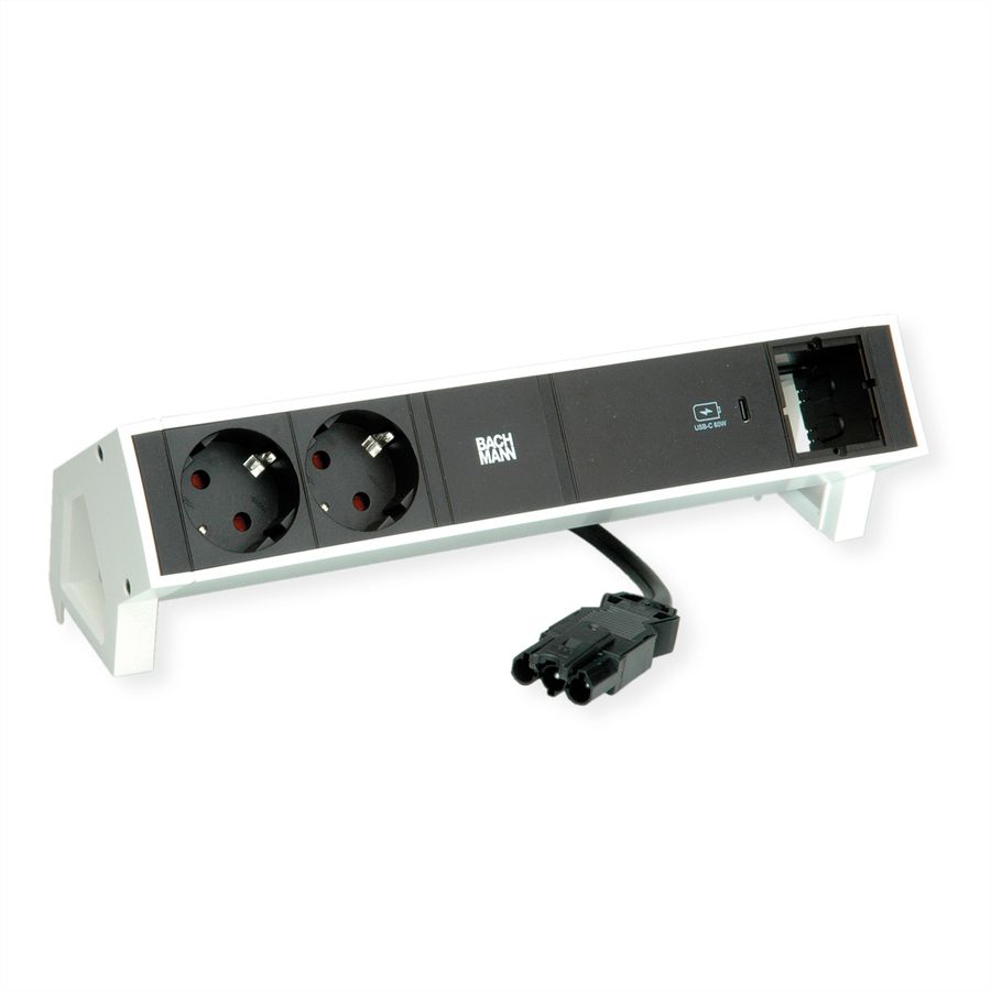 BACHMANN DESK2 2xbeschermend contact USB C, USB Lader 60W 1xABD 0,2m GST18 wit