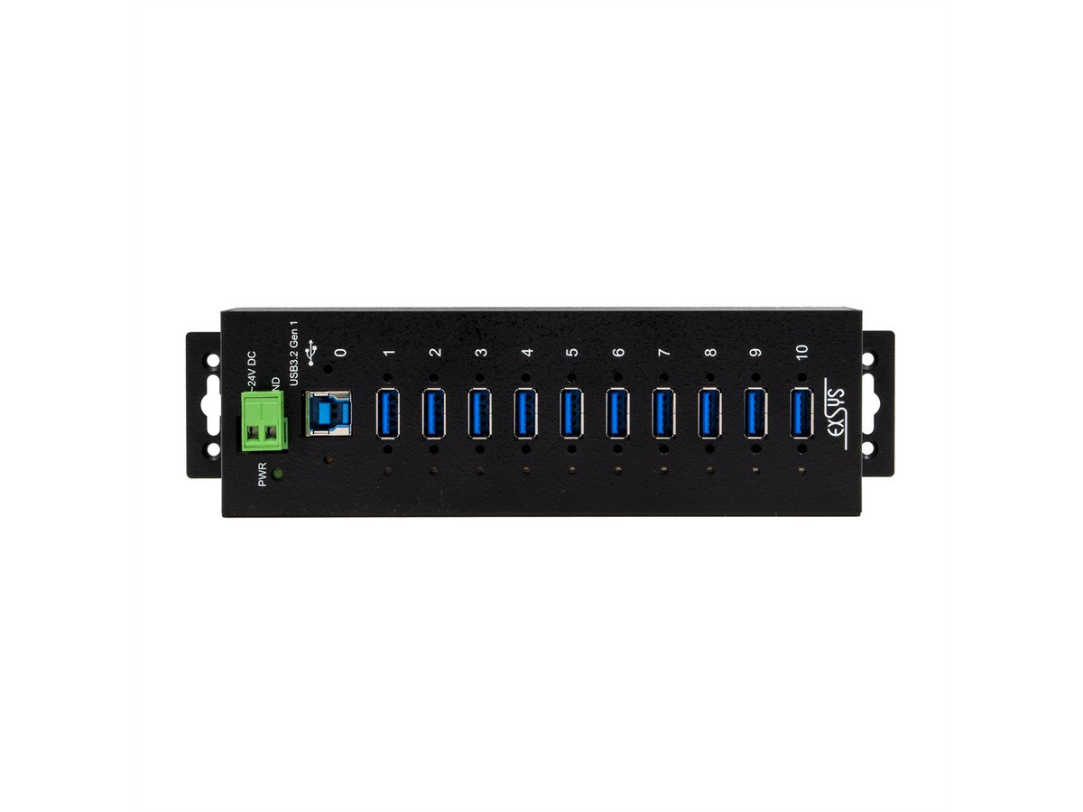 EXSYS EX-1510HMVS 10 Port USB 3.2 Gen1 Managed Metall HUB mit 15KV ESD Überspannungs-Schutz Din-Rail