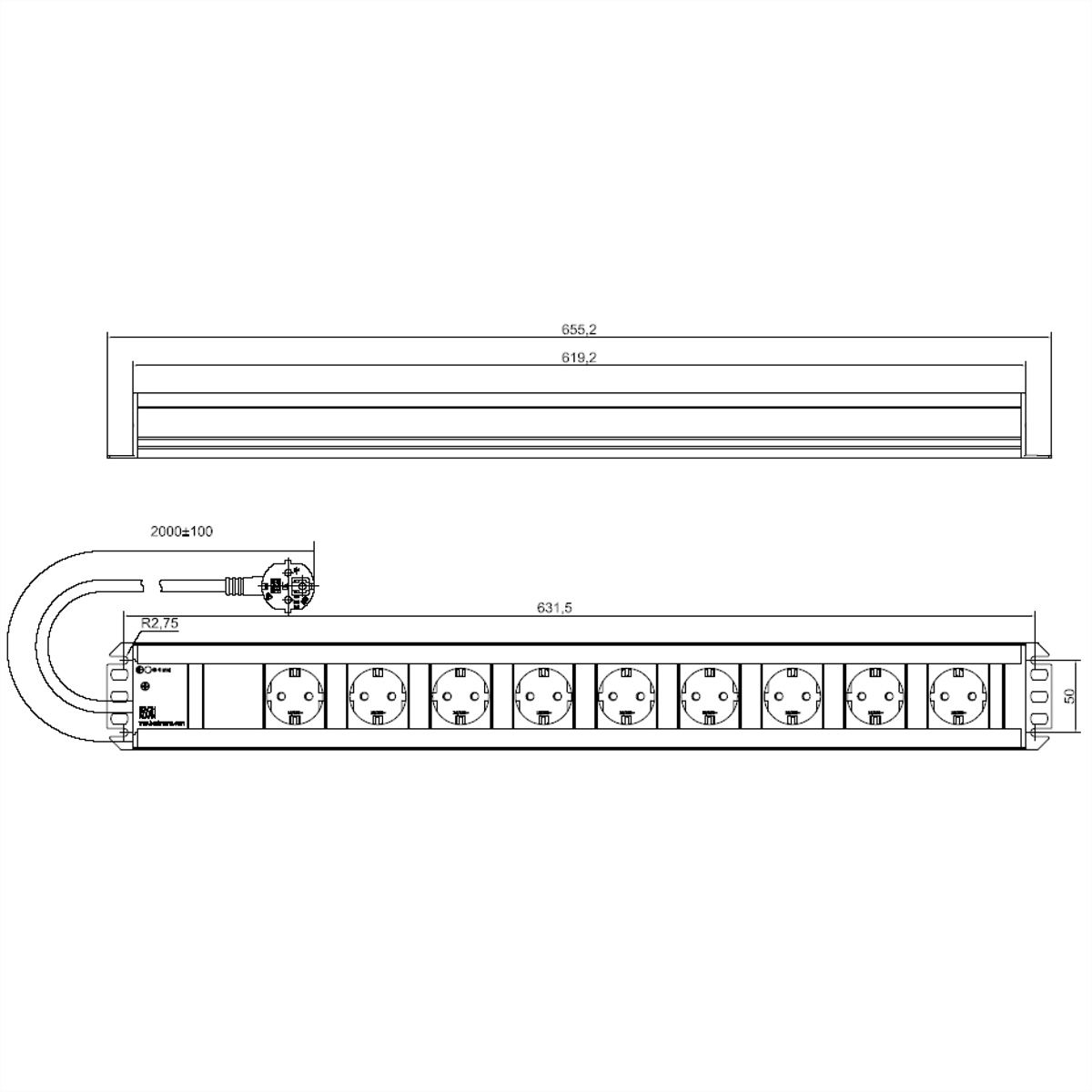 BACHMANN Craftsman socket strip 9x earthing contact, 2 m