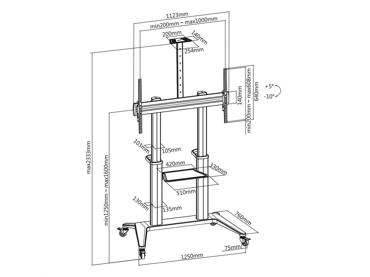 ROLINE LCD-rolstaander, tot 140 kg, zwart