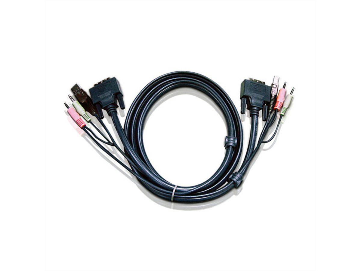 ATEN 2L-7D03UI KVM Kabel DVI-I (Single Link), USB, Audio, zwart, 3 m