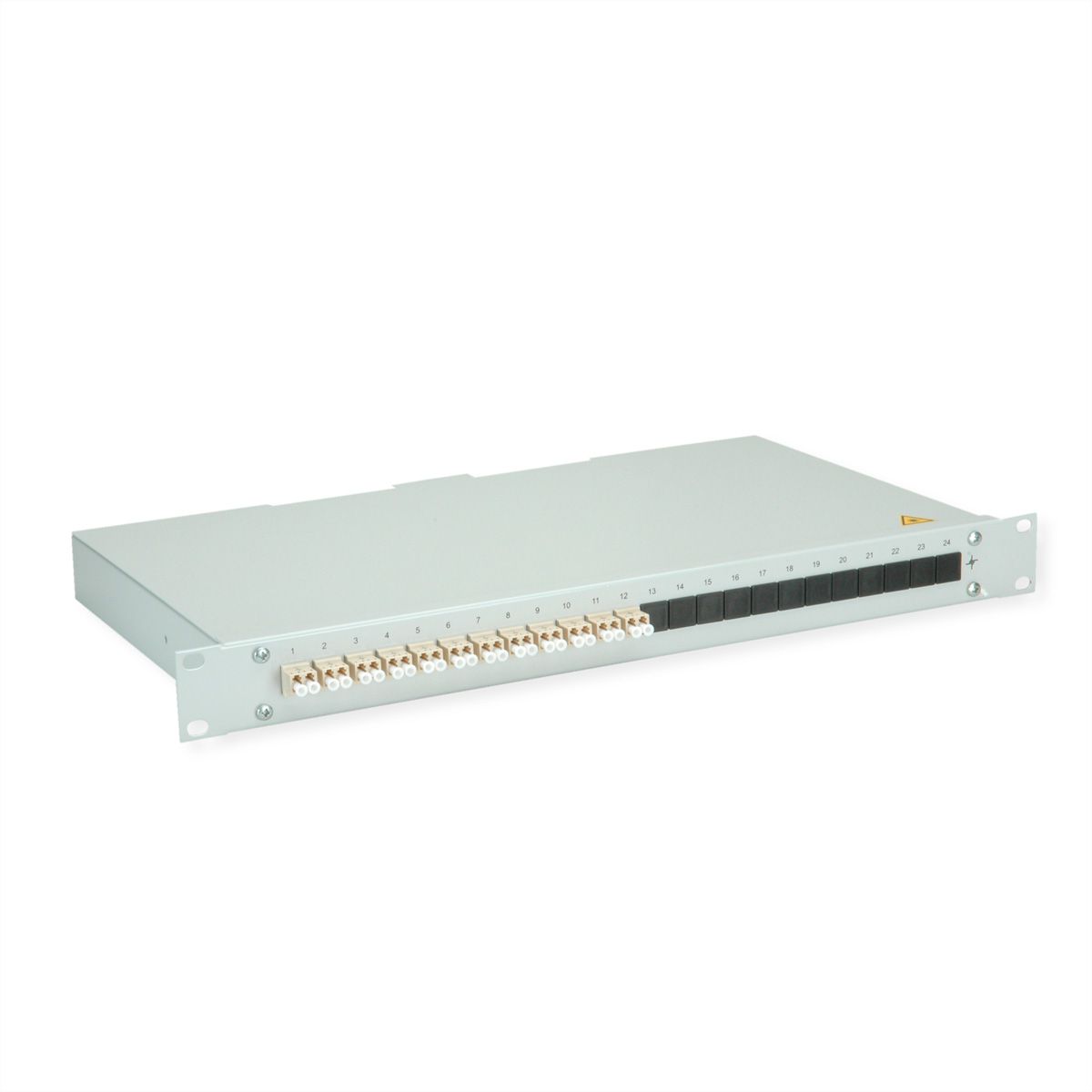 TELEGÄRTNER BASIS eco LWL-Panel mit Kupplungen & Pigtails, 12x LC Duplex, beige, OM2, Grade C
