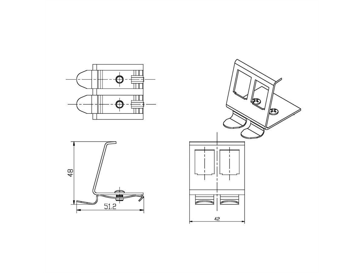 ROLINE DIN Rail Adapter, empty, double for 2x Keystones