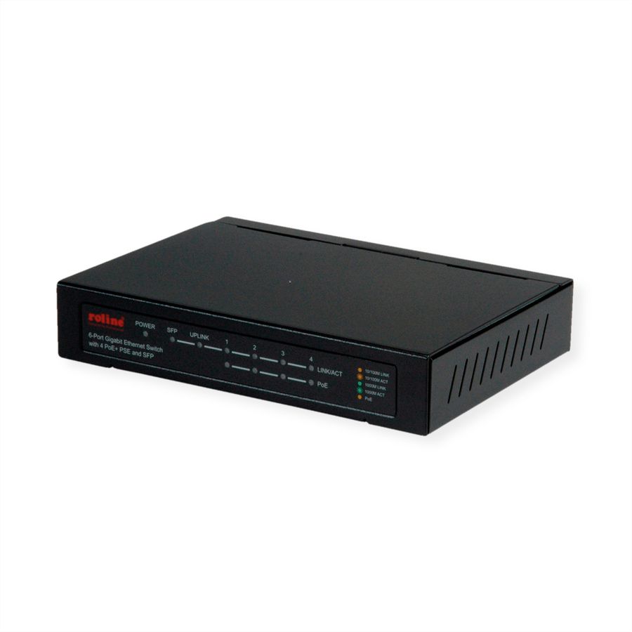 ROLINE Gigabit Ethernet Switch, 6x (5xGbE + 1x Gbic(SFP),  4x PoE+)
