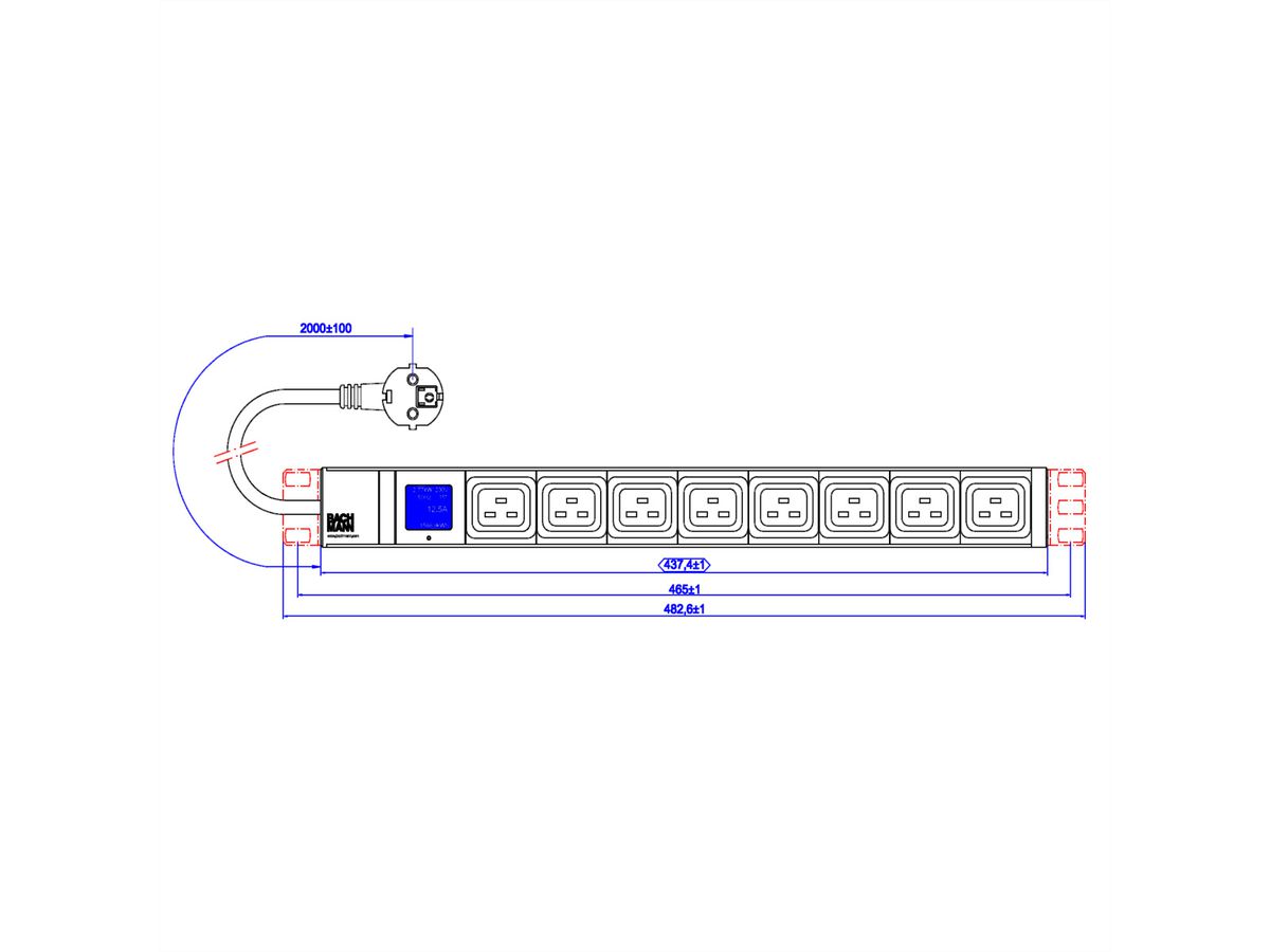 BACHMANN BN0500 19 Inch 1HE 8xC19, Voeding 2,0m CEE7/7