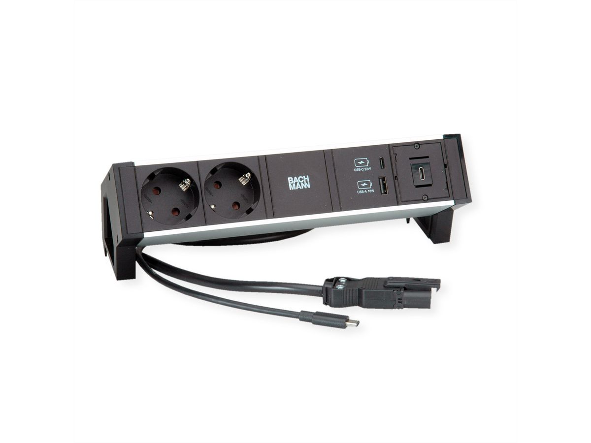 BACHMANN DESK2 2x Schutzkontakt, 1x USB-C, USB Charger A&C 22W, GST18
