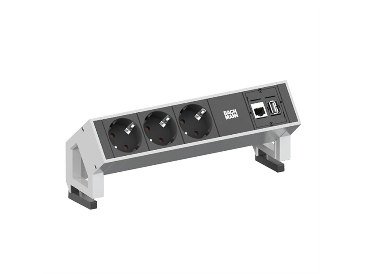 BACHMANN DESK2 3x aardingscontact, 1x CAT6 1x USB3 wit