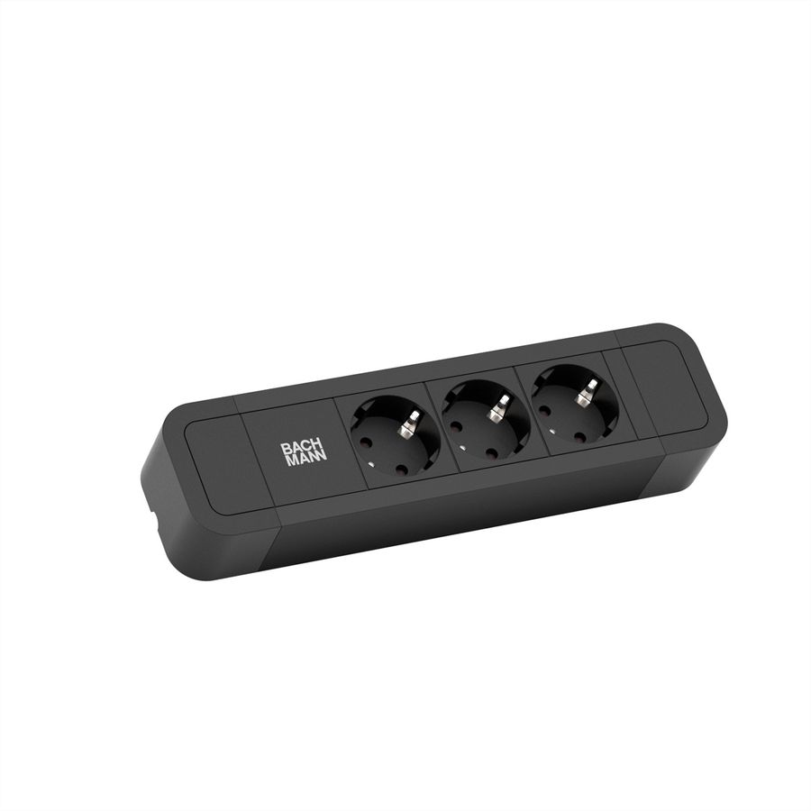BACHMANN PRIMO2 socket strip 3x earthing contact, aluminium, black, 2 m