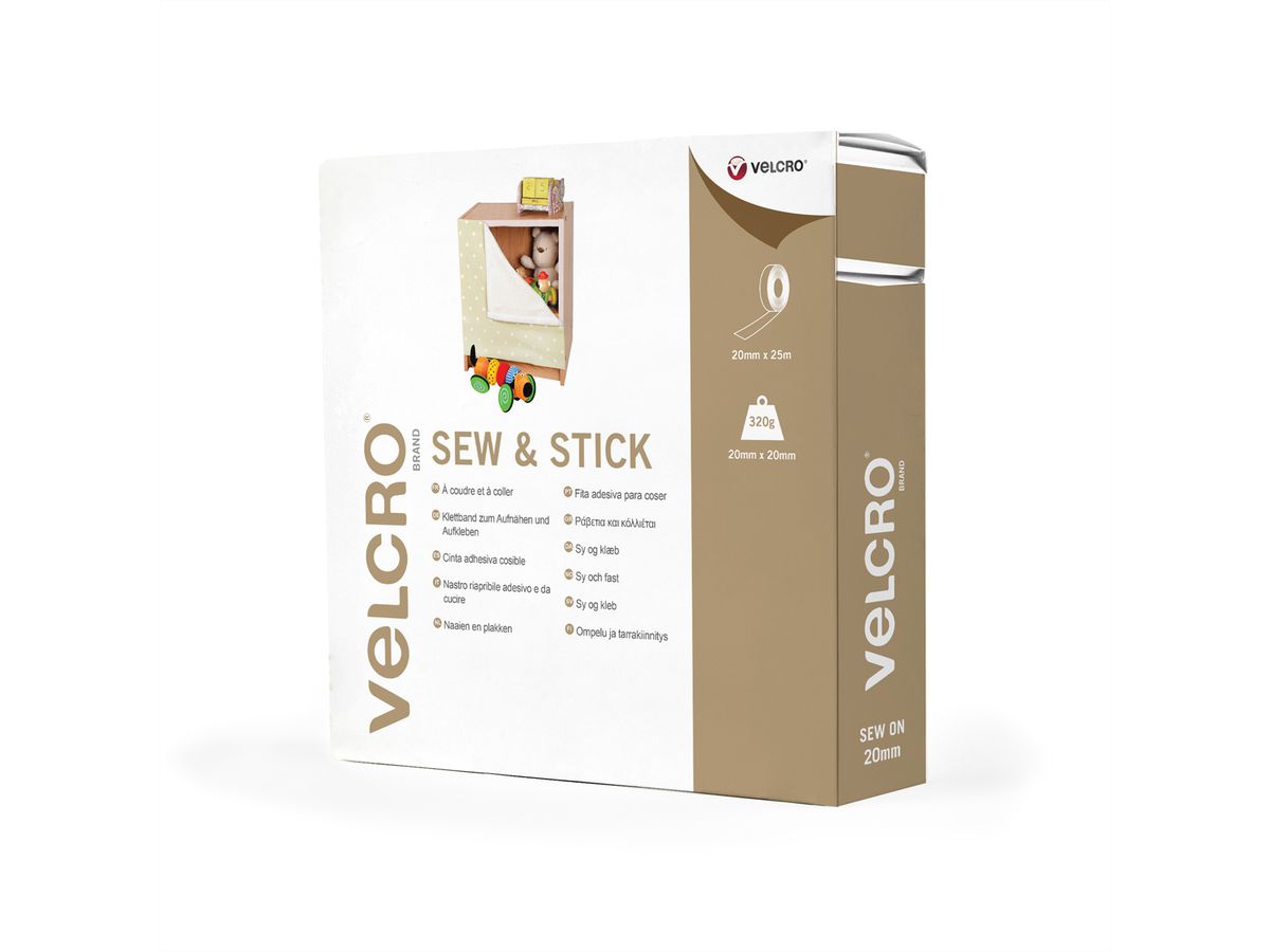 VELCRO® Sew & Stick klittenband met haken en lussen 20 mm x 25 m wit