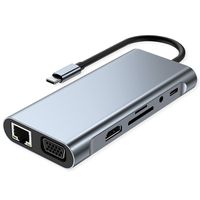 VALUE Dockingstation Type C, 1x HDMI 4K30, 1x VGA 1080p, 1x Gigabit Ethernet, 3x USB 3.2 Gen1 (A), 1x USB 2.0 (C), 1x SD/TF, 1x Audio, 1x Type C PD (Power Delivery)